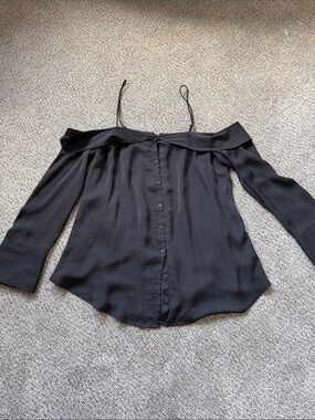 Free People Black Off-Shoulder Button-Front Blouse